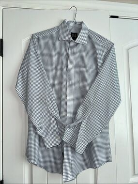 Jos. A. Bank White Dress Shirt with blue Windowpane Check